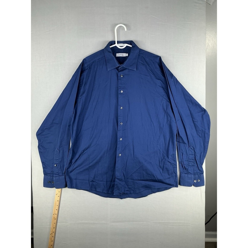 Calvin Klein Men's 17 1/2 36/37 Blue Dress Shirt Stretch Cotton Button Front